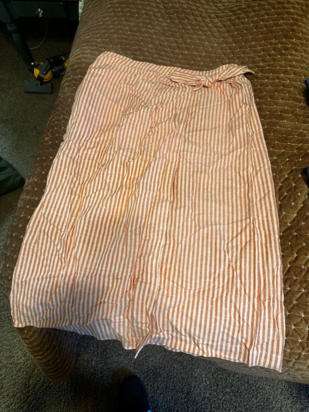 Orange and White Striped Midi Skirt with Tie Waist